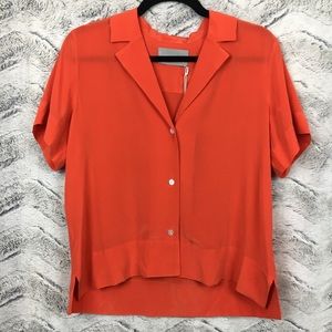 NWT Everlane Red Silk Notch Collar Short-Sleeve